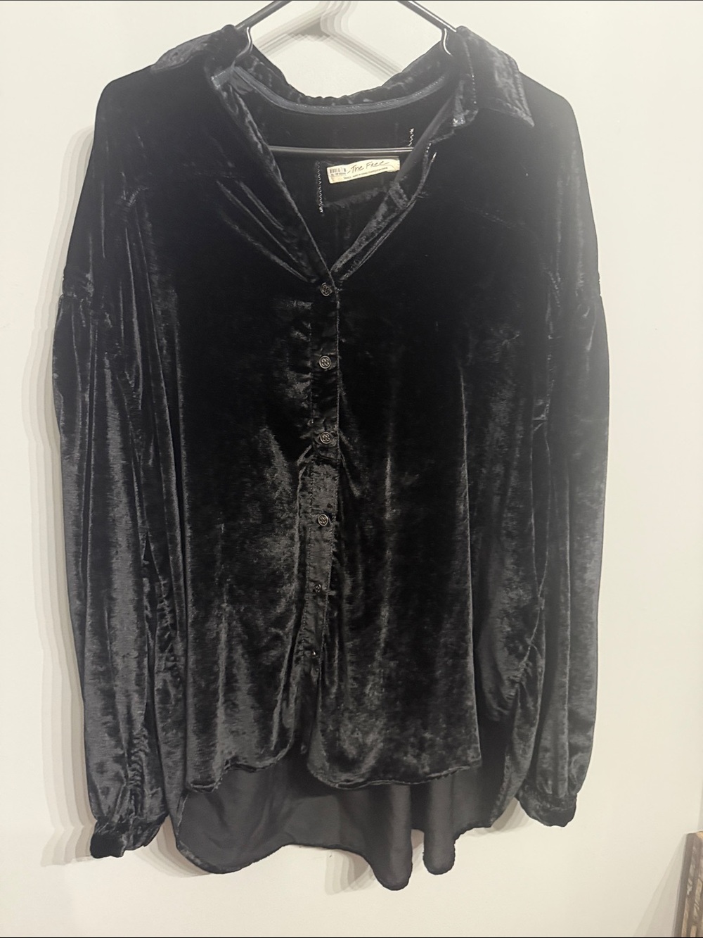 Free people oversized Black Velvet Button-Down Blouse